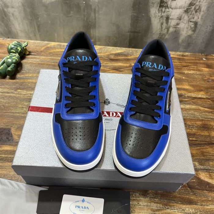 PR@DA@ DOWNTOWN LEATHER SNEAKERS BLUE   PRD094