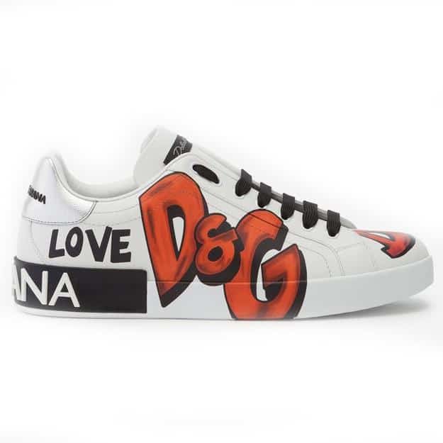 DOLCE    G@BB@N@ CALFSKIN PORTOFINO SNEAKERS WITH PATCHES OF THE DESIGNERS   DG02