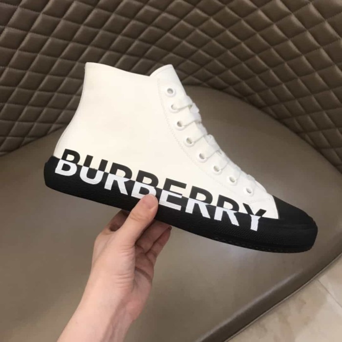 BURB5RRY LOGO PRINT GABARDINE HIGH-TOP SNEAKERS   BBR32