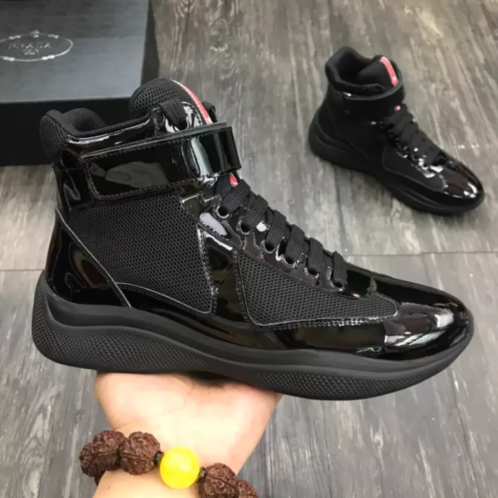 PR@DA@ AMERICA S CUP HIGH-TOP SNEAKERS IN BLACK   PRD021