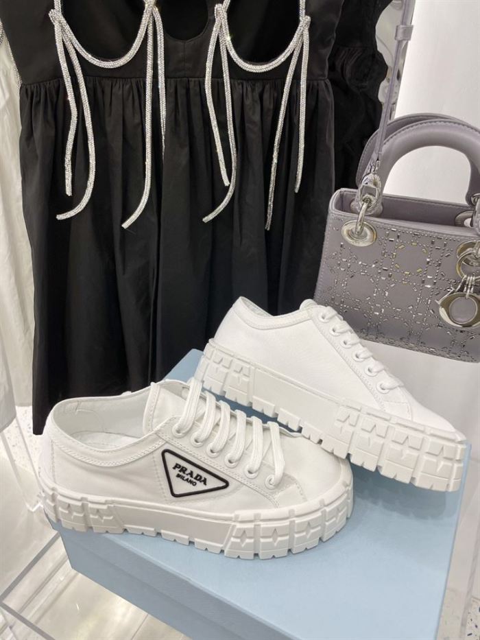 PR@DA@ DOUBLE WHEEL RE-NYLON GABARDINE SNEAKERS WHITE   PRD083