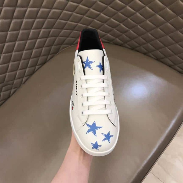 DOLCE AND  G@BB@N@ LEATHER ROYAL LOVE PRINT SNEAKERS IN WHITE    DG103