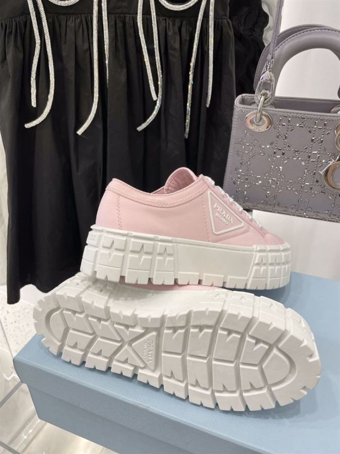 PR@DA@ DOUBLE WHEEL RE-NYLON GABARDINE SNEAKERS PINK   PRD084