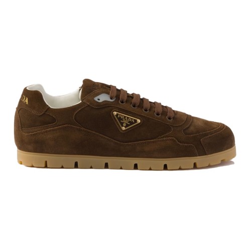 PR@DA@ TRAIL FADED SUEDE SNEAKERS IN DARK BROWN- PRD079