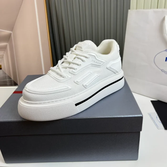 PR@DA@ MACRO RE-NYLON AND BRUSHED LEATHER SNEAKERS   PRD061