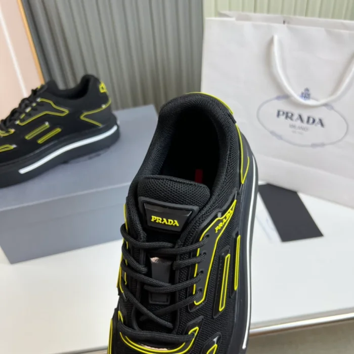PR@DA@ MACRO RE-NYLON AND BRUSHED LEATHER SNEAKERS   PRD060