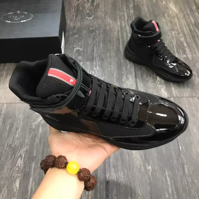 PR@DA@ AMERICA S CUP HIGH-TOP SNEAKERS IN BLACK   PRD021