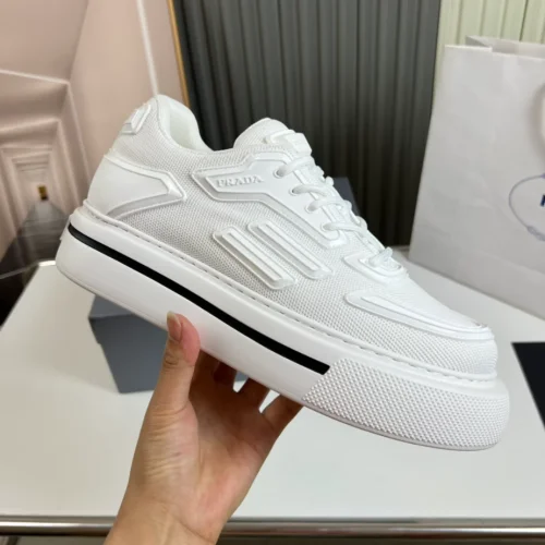 PR@DA@ MACRO RE-NYLON AND BRUSHED LEATHER SNEAKERS   PRD061