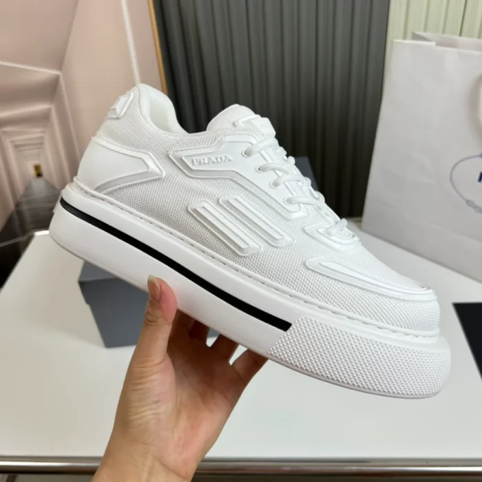PR@DA@ MACRO RE-NYLON AND BRUSHED LEATHER SNEAKERS   PRD061