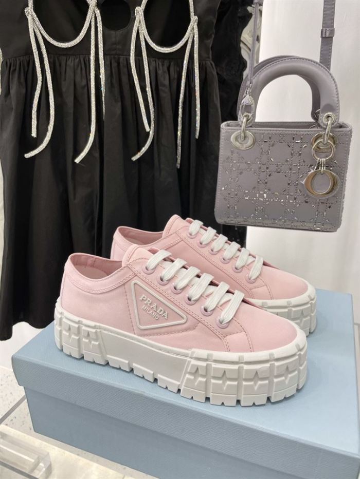 PR@DA@ DOUBLE WHEEL RE-NYLON GABARDINE SNEAKERS PINK   PRD084