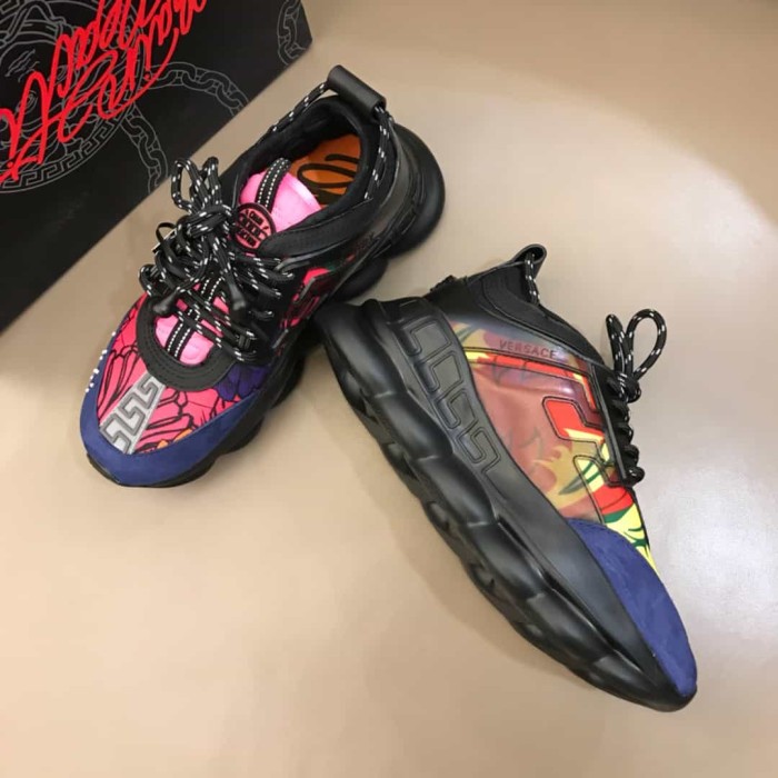 VERS@CE BLACK AND MULTICOLOURED CHAIN REACTION SNEAKERS   VS8