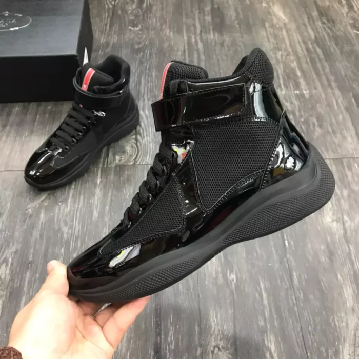 PR@DA@ AMERICA S CUP HIGH-TOP SNEAKERS IN BLACK   PRD021