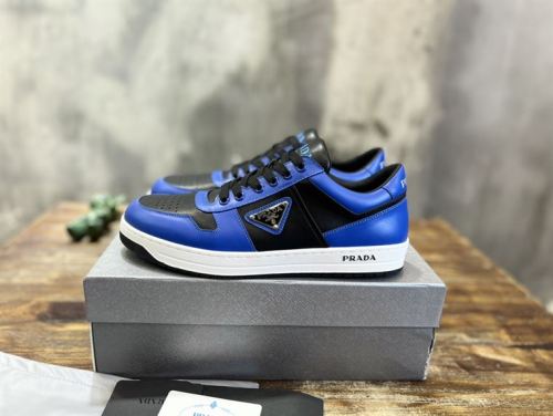 PR@DA@ DOWNTOWN LEATHER SNEAKERS BLUE   PRD094