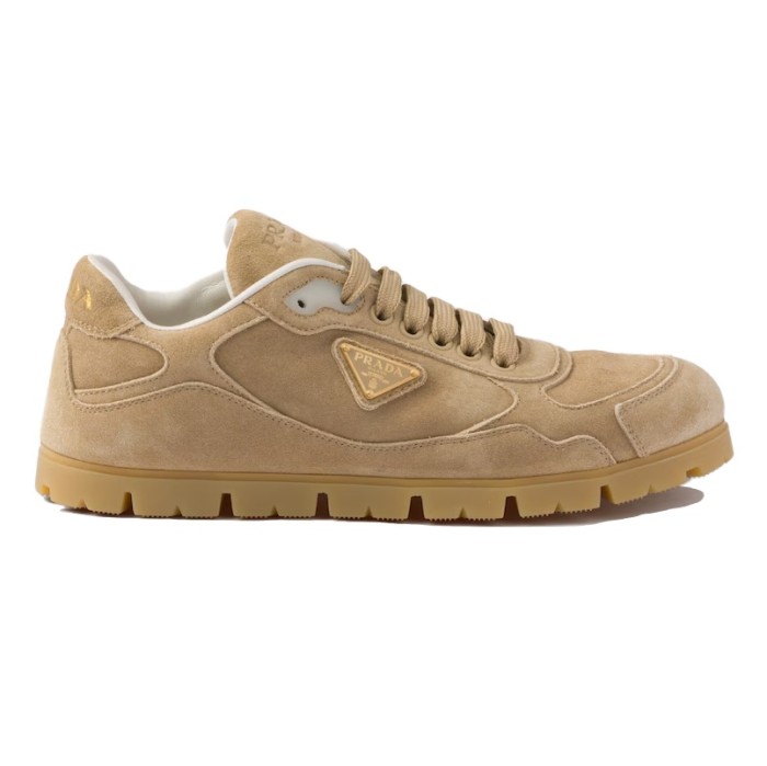 PR@DA@ TRAIL FADED SUEDE SNEAKERS IN ECRU   PRD080