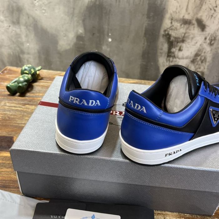 PR@DA@ DOWNTOWN LEATHER SNEAKERS BLUE   PRD094