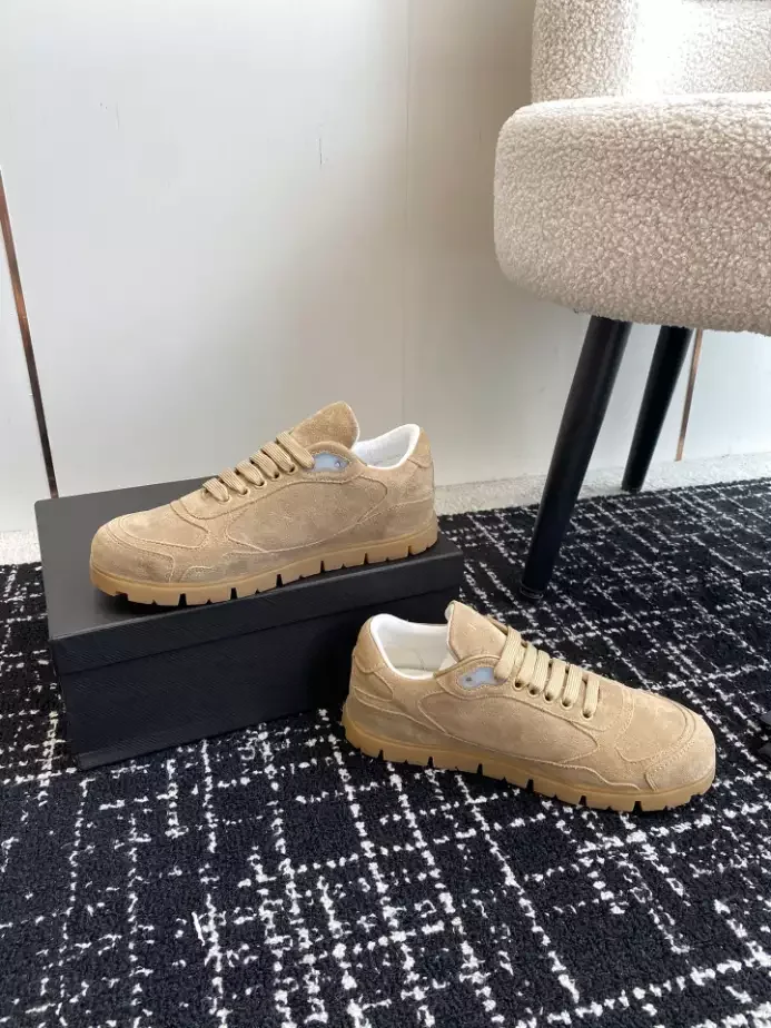 PR@DA@ TRAIL FADED SUEDE SNEAKERS IN ECRU   PRD080