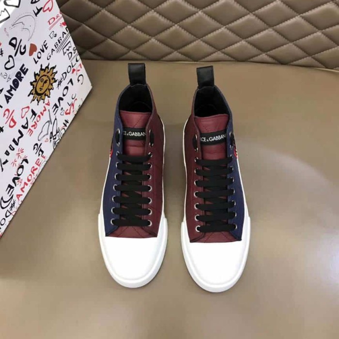 DOLCE AND  G@BB@N@ QUILTED TWO-TONE NYLON PORTOFINO LIGHT MID-TOP SNEAKERS   DG105