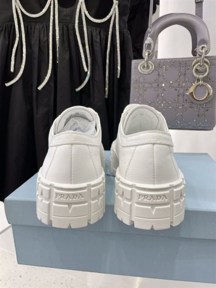 PR@DA@ DOUBLE WHEEL RE-NYLON GABARDINE SNEAKERS WHITE   PRD083