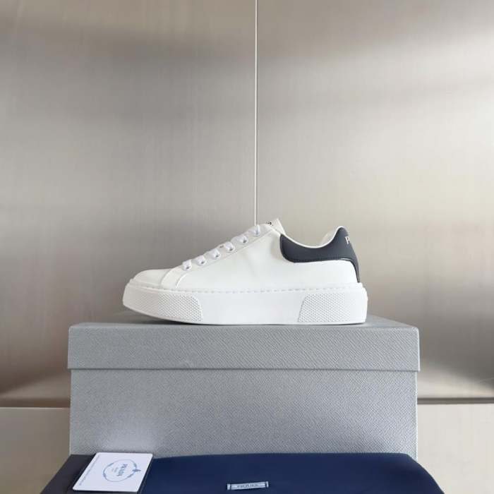 PR@DA@ MACRO RE-NYLON AND BRUSHED LEATHER SNEAKERS   PRD065