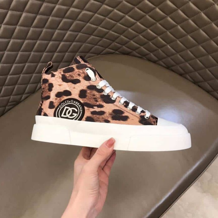 DOLCE AND  G@BB@N@ COTTON DRILL PORTOFINO LIGHT MID-TOP SNEAKERS WITH LEOPARD PRINT    DG110