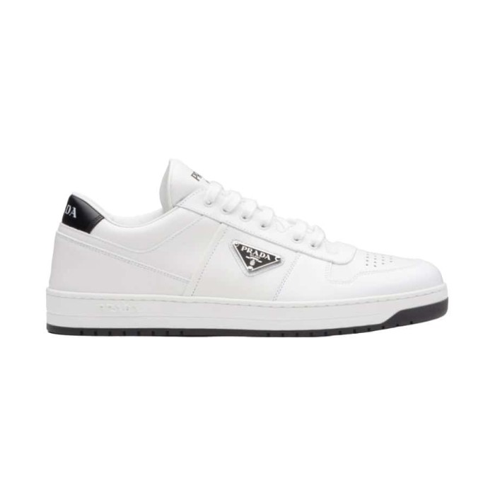 PR@DA@ DOWNTOWN LEATHER SNEAKERS IN WHITE   PRD010