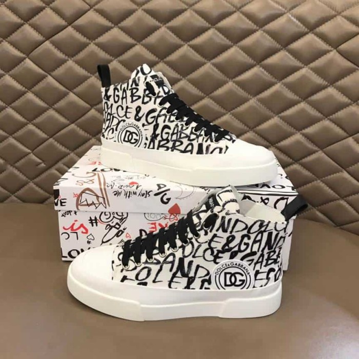 DOLCE AND  G@BB@N@ CANVAS PORTOFINO LIGHT MID-TOP SNEAKERS WITH DG LOGO PRINT    DG109