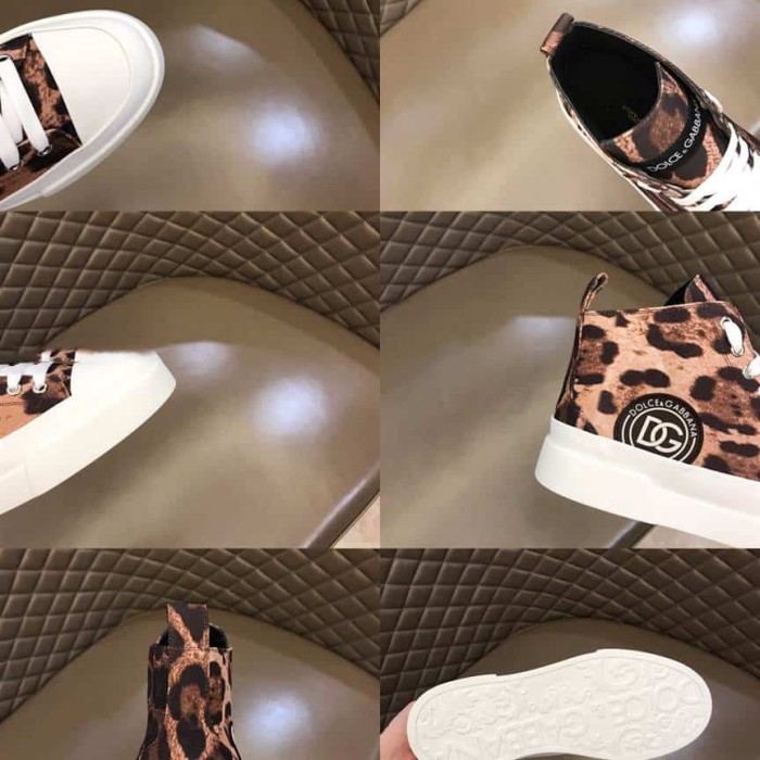 DOLCE AND  G@BB@N@ COTTON DRILL PORTOFINO LIGHT MID-TOP SNEAKERS WITH LEOPARD PRINT    DG110
