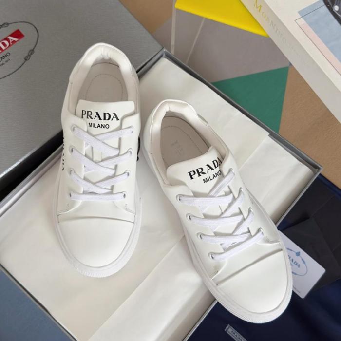 PR@DA@ MACRO RE-NYLON AND BRUSHED LEATHER SNEAKERS   PRD064