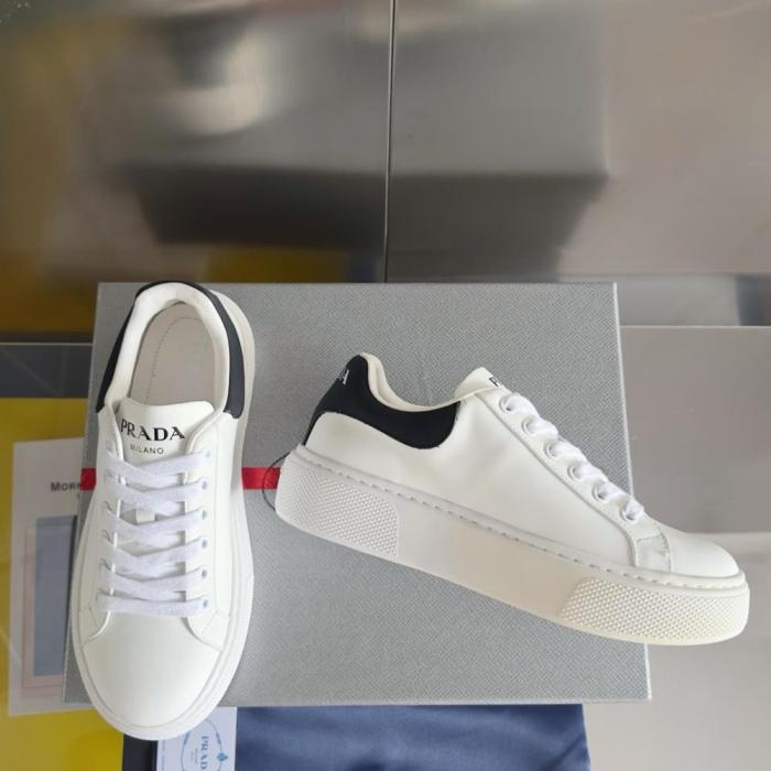 PR@DA@ MACRO RE-NYLON AND BRUSHED LEATHER SNEAKERS   PRD065