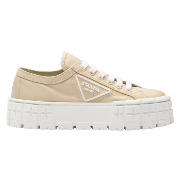 PR@DA@ DOUBLE WHEEL RE-NYLON GABARDINE SNEAKERS BEIGE   PRD087