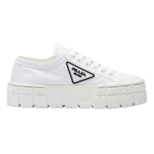 PR@DA@ DOUBLE WHEEL RE-NYLON GABARDINE SNEAKERS WHITE   PRD083