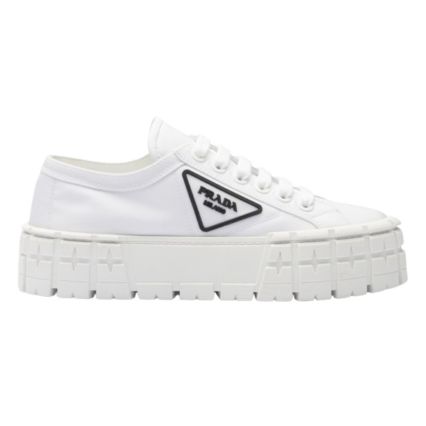 PR@DA@ DOUBLE WHEEL RE-NYLON GABARDINE SNEAKERS WHITE   PRD083
