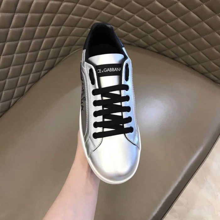 DOLCE AND  G@BB@N@ LOGO PRINT POSITANO LEATHER SNEAKERS   DG94