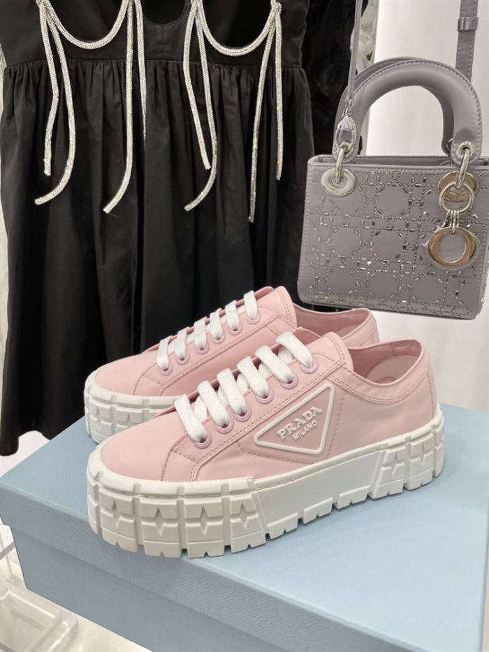 PR@DA@ DOUBLE WHEEL RE-NYLON GABARDINE SNEAKERS PINK   PRD084