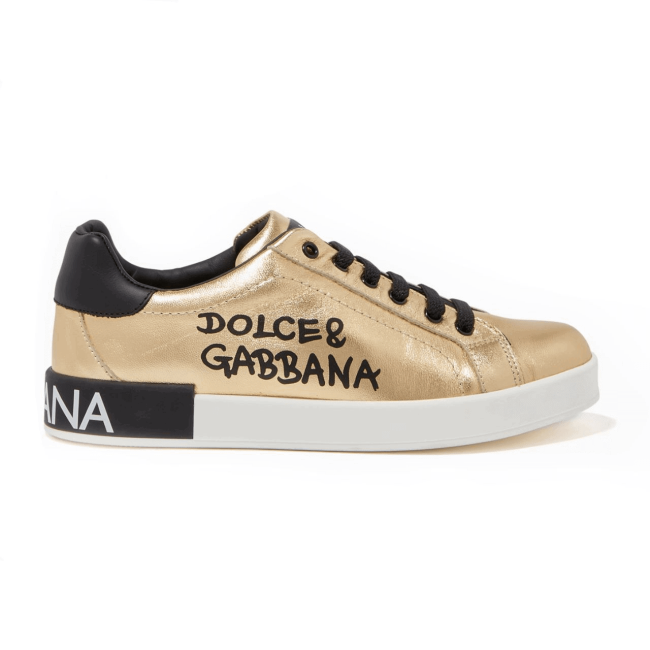 DOLCE AND  G@BB@N@ LOGO PRINT POSITANO LEATHER SNEAKERS   DG95