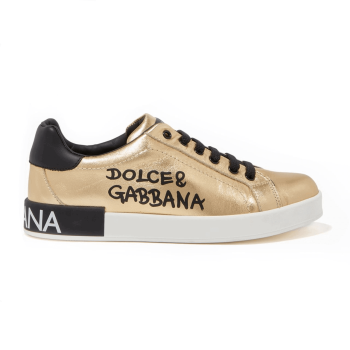 DOLCE AND  G@BB@N@ LOGO PRINT POSITANO LEATHER SNEAKERS   DG95