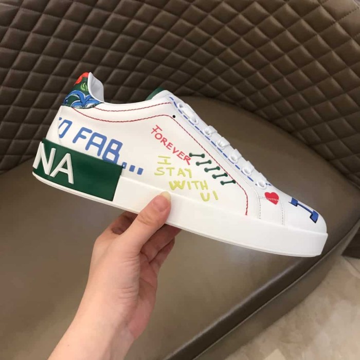 DOLCE    G@BB@N@ PRINTED CALFSKIN PORTOFINO SNEAKERS   DG32