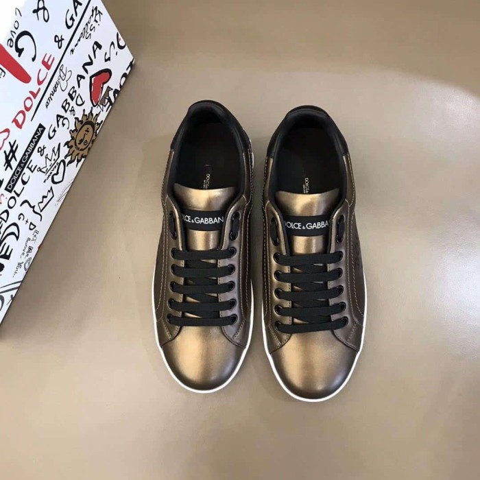 DOLCE AND  G@BB@N@ LOGO PRINT POSITANO LEATHER SNEAKERS   DG95