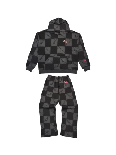 1:1 quality version 28018614 Black and Gray Check Hoodie & Pants Set