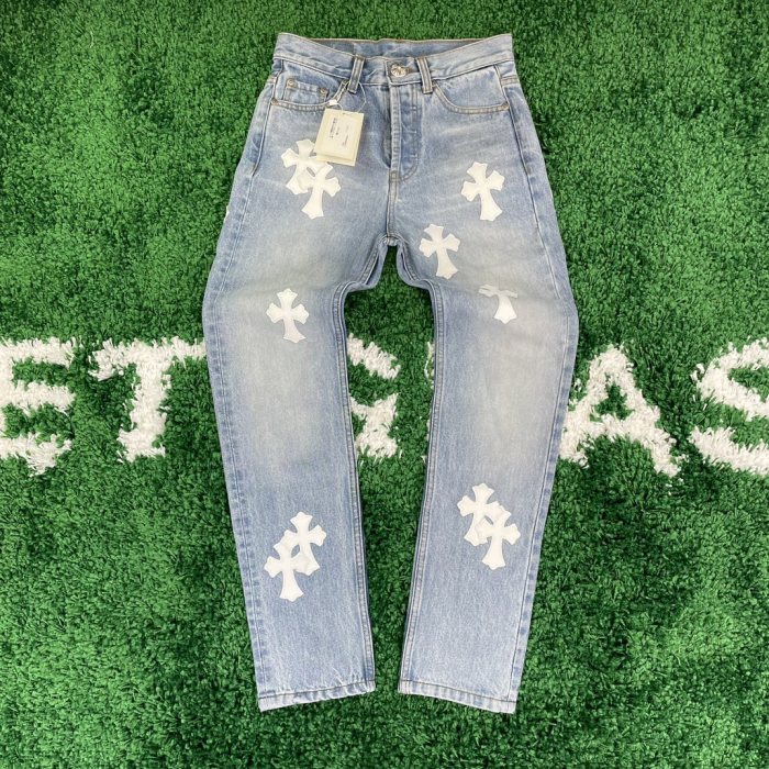 [buy more save more]1:1 quality version Black and White Patchwork Sterling Silver Button Leather Jeans
