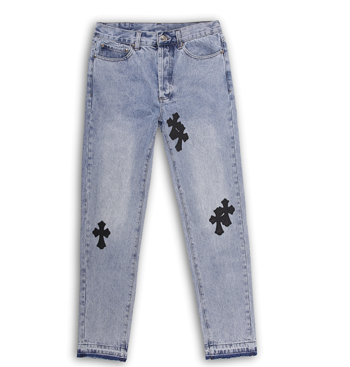 [50% Off]1:1 applique jeans blue real leather tag & silver bottom