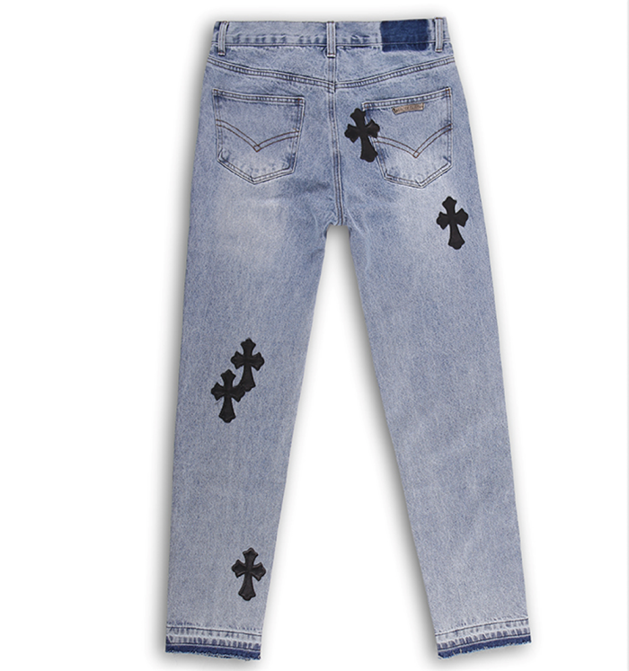 [50% Off]1:1 applique jeans blue real leather tag & silver bottom