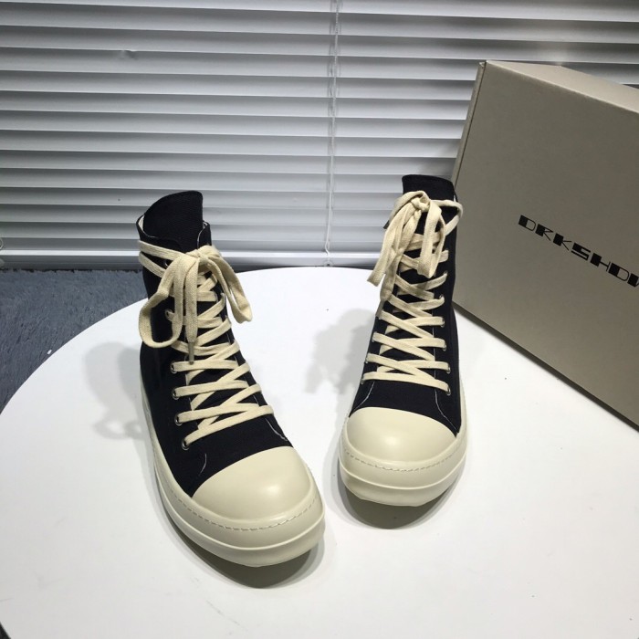 1:1 quality version Rick 0wens canvas hi sneaker shoes zipper black and white