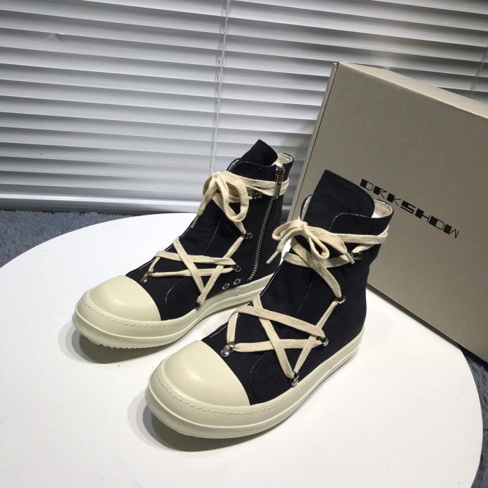 Rick 0wens cross shoelaces canvas hi shoes sneaker [This pair of shoes needs to be made to order Custom made time is about 10 days]