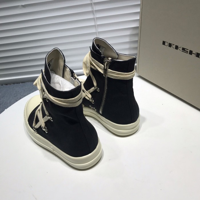 Rick 0wens cross shoelaces canvas hi shoes sneaker [This pair of shoes needs to be made to order Custom made time is about 10 days]