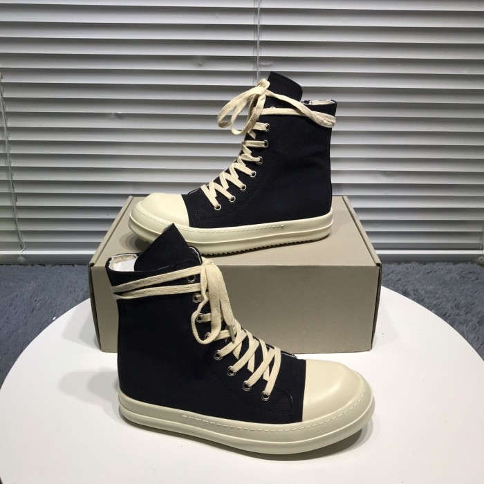 1:1 quality version Rick 0wens canvas hi sneaker shoes zipper black and white