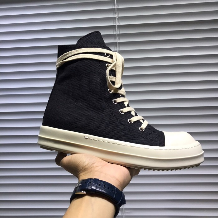 1:1 quality version Rick 0wens canvas hi sneaker shoes zipper black and white