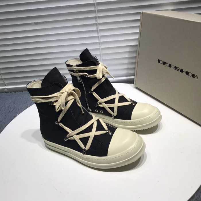Rick 0wens cross shoelaces canvas hi shoes sneaker [This pair of shoes needs to be made to order Custom made time is about 10 days]