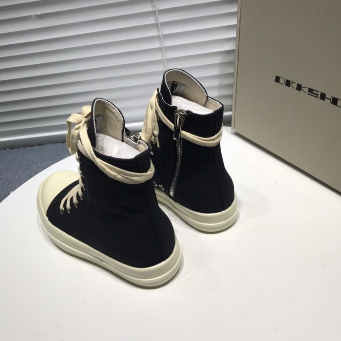 1:1 quality version Rick 0wens canvas hi sneaker shoes zipper black and white