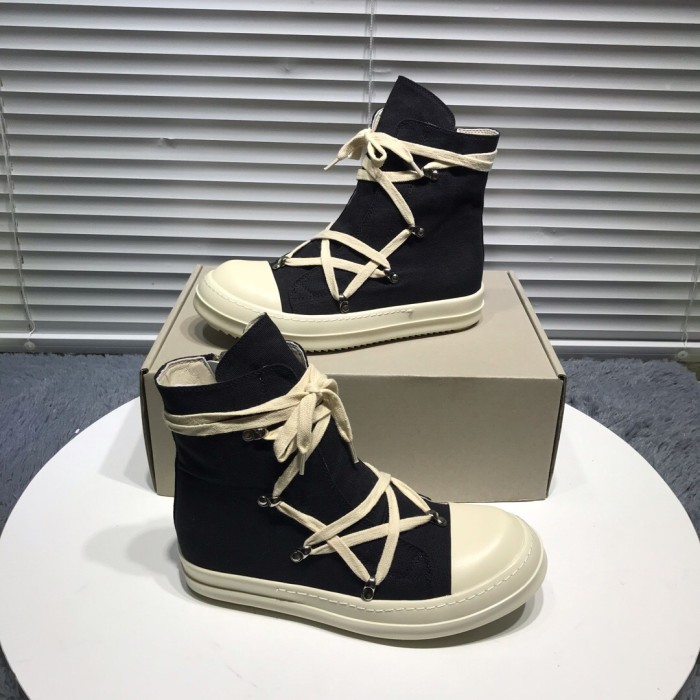 Rick 0wens cross shoelaces canvas hi shoes sneaker [This pair of shoes needs to be made to order Custom made time is about 10 days]
